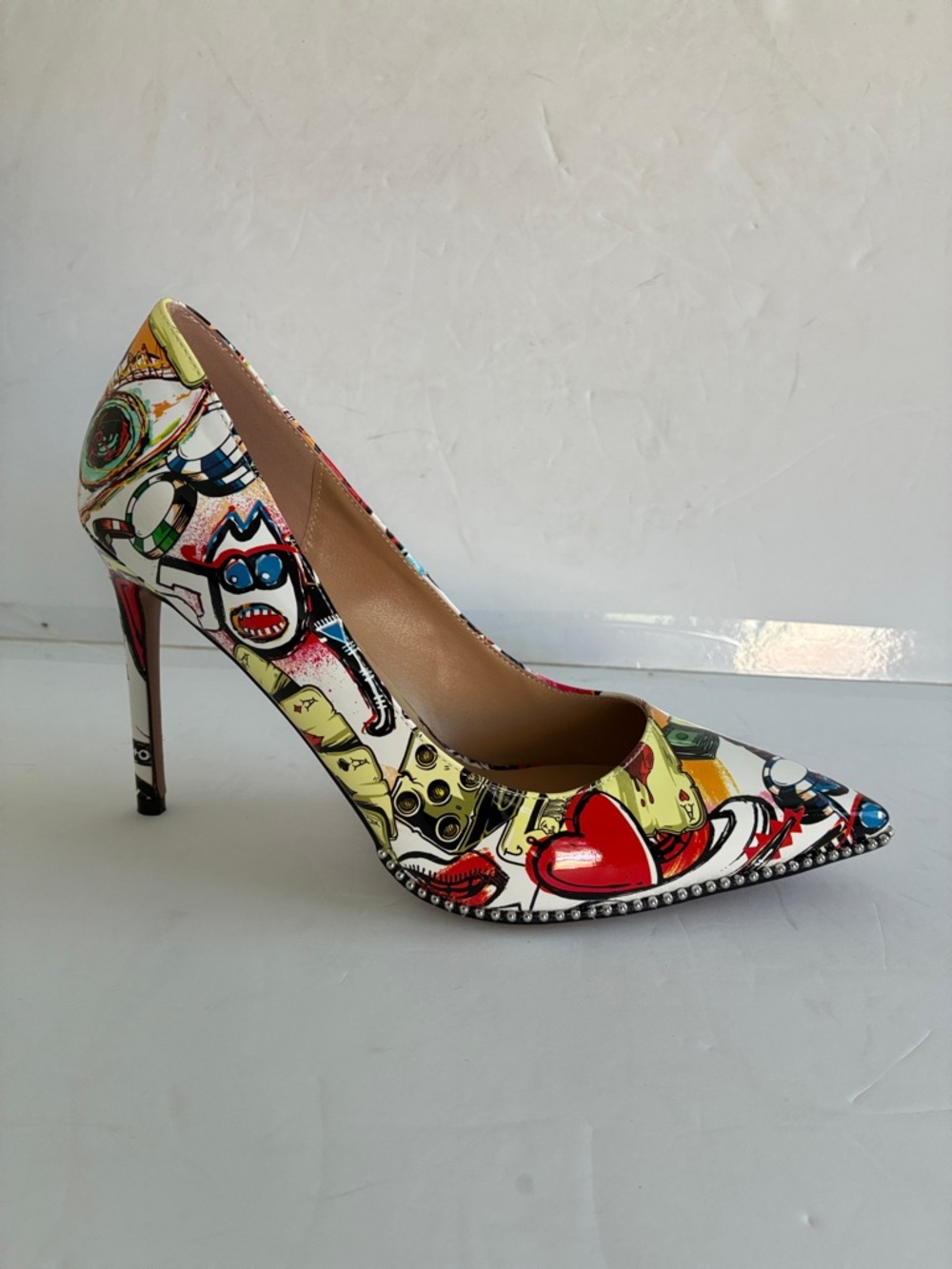 Graphic Print Pointed Toe Pumps Multi-Color Stiletto Heels Size 9.5 NEW - Picture 5 of 9